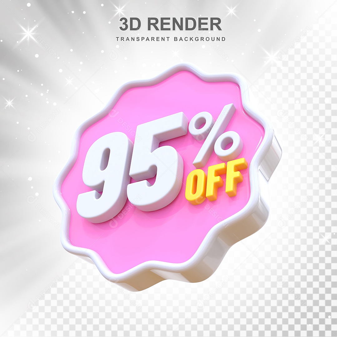 Número 95% Elemento 3D Rosa E Branco para Composição PSD