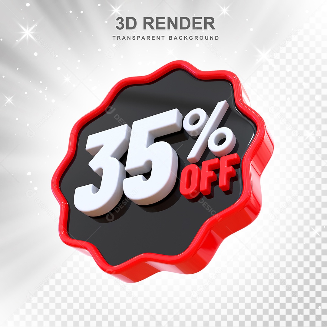 Número 35% Elemento 3D Preto Vermelho E Branco para Composição PSD
