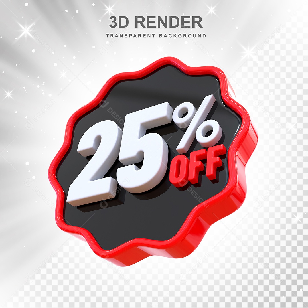Número 25% Elemento 3D Preto Vermelho E Branco para Composição PSD