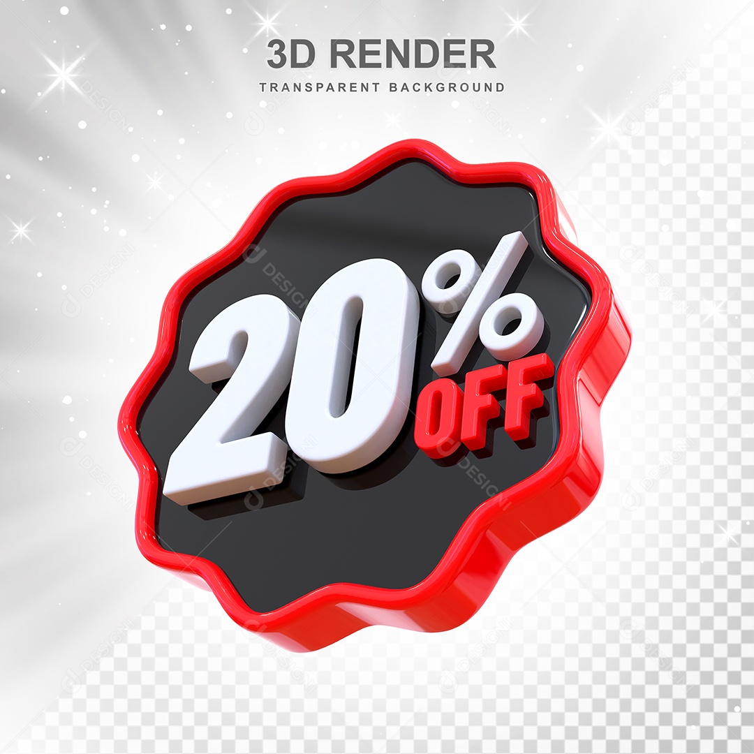Número 20% Elemento 3D Preto Vermelho E Branco para Composição PSD