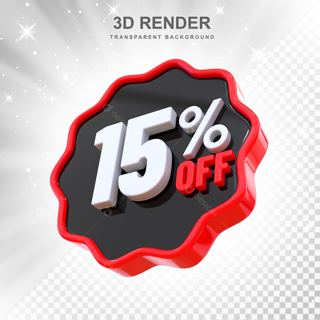 Número 15% Elemento 3D Preto Vermelho E Branco para Composição PSD
