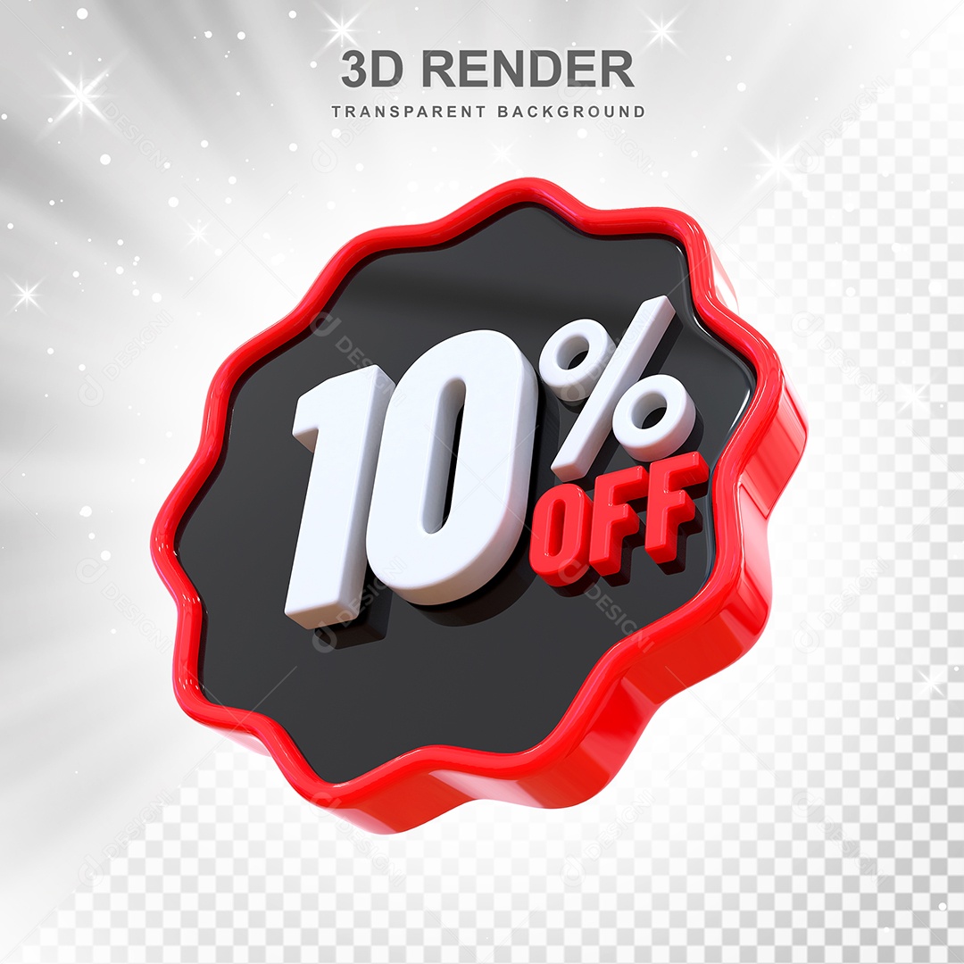 Número 10% Elemento 3D Preto Vermelho E Branco para Composição PSD