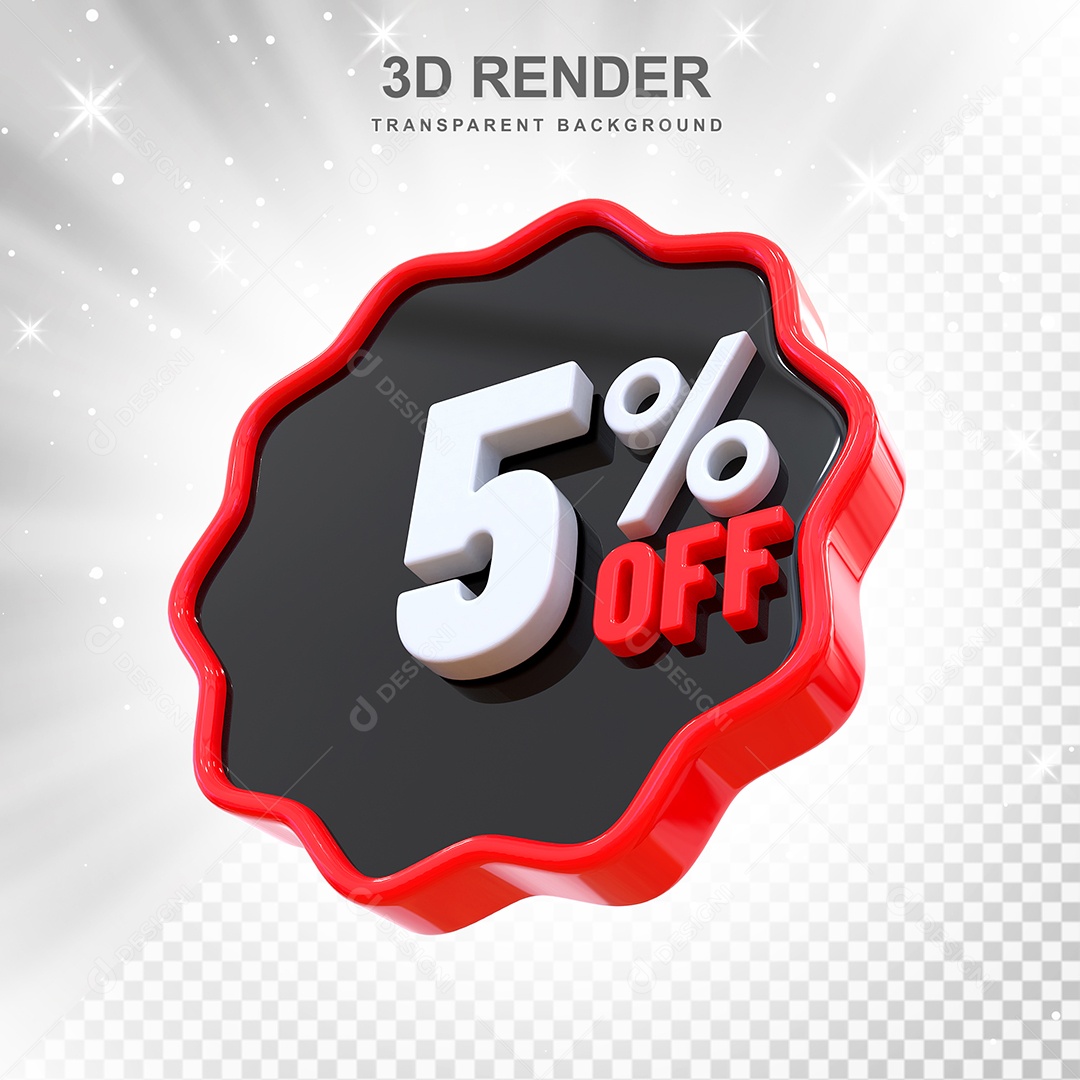 Número 5% Elemento 3D Preto Vermelho E Branco para Composição PSD