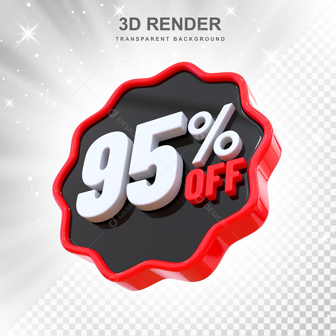 Número 95% Elemento 3D Preto Vermelho E Branco para Composição PSD
