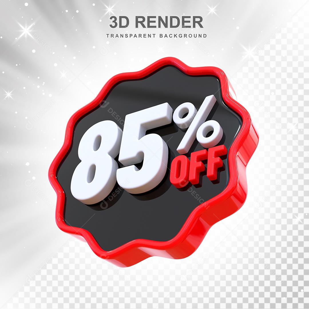 Número 85% Elemento 3D Preto Vermelho E Branco para Composição PSD