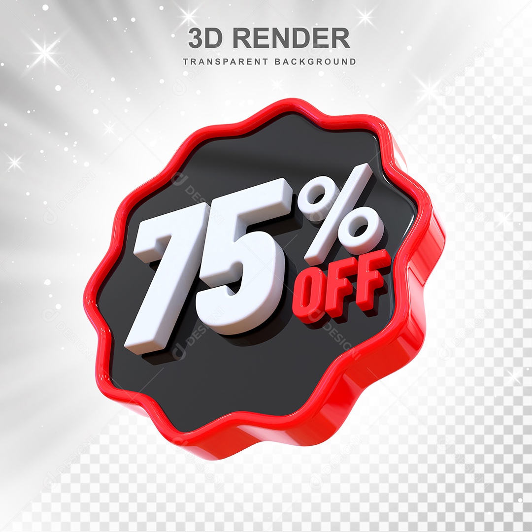 Número 75% Elemento 3D Preto Vermelho E Branco para Composição PSD