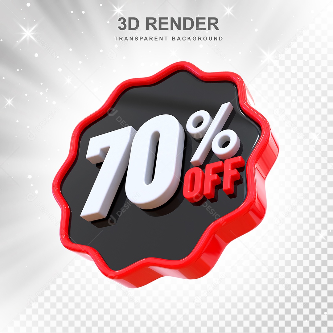 Número 70% Elemento 3D Preto Vermelho E Branco para Composição PSD