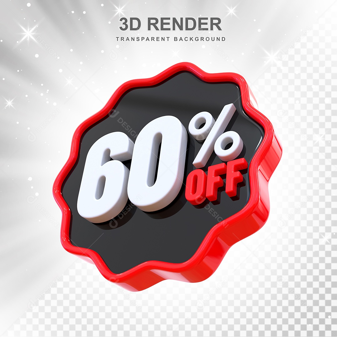 Número 60% Elemento 3D Preto Vermelho E Branco para Composição PSD