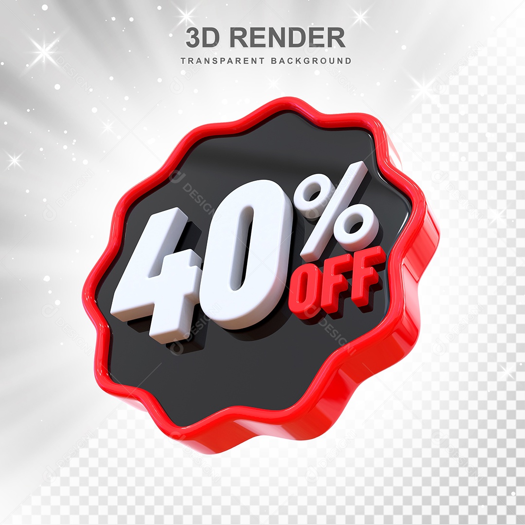 Número 40% Elemento 3D Preto Vermelho E Branco para Composição PSD