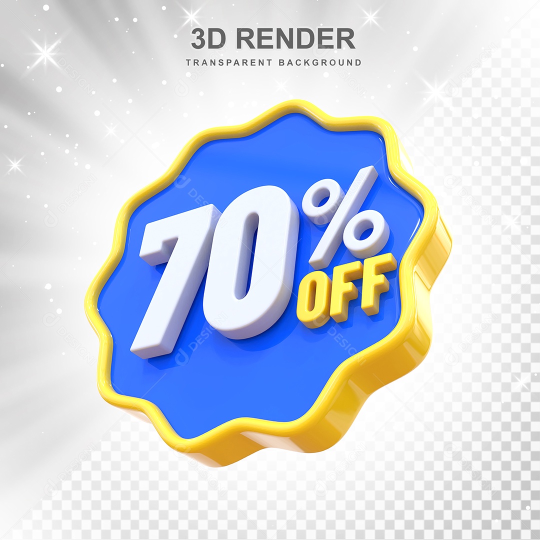 Número 70% Elemento 3D Amarelo Azul E Branco para Composição PSD