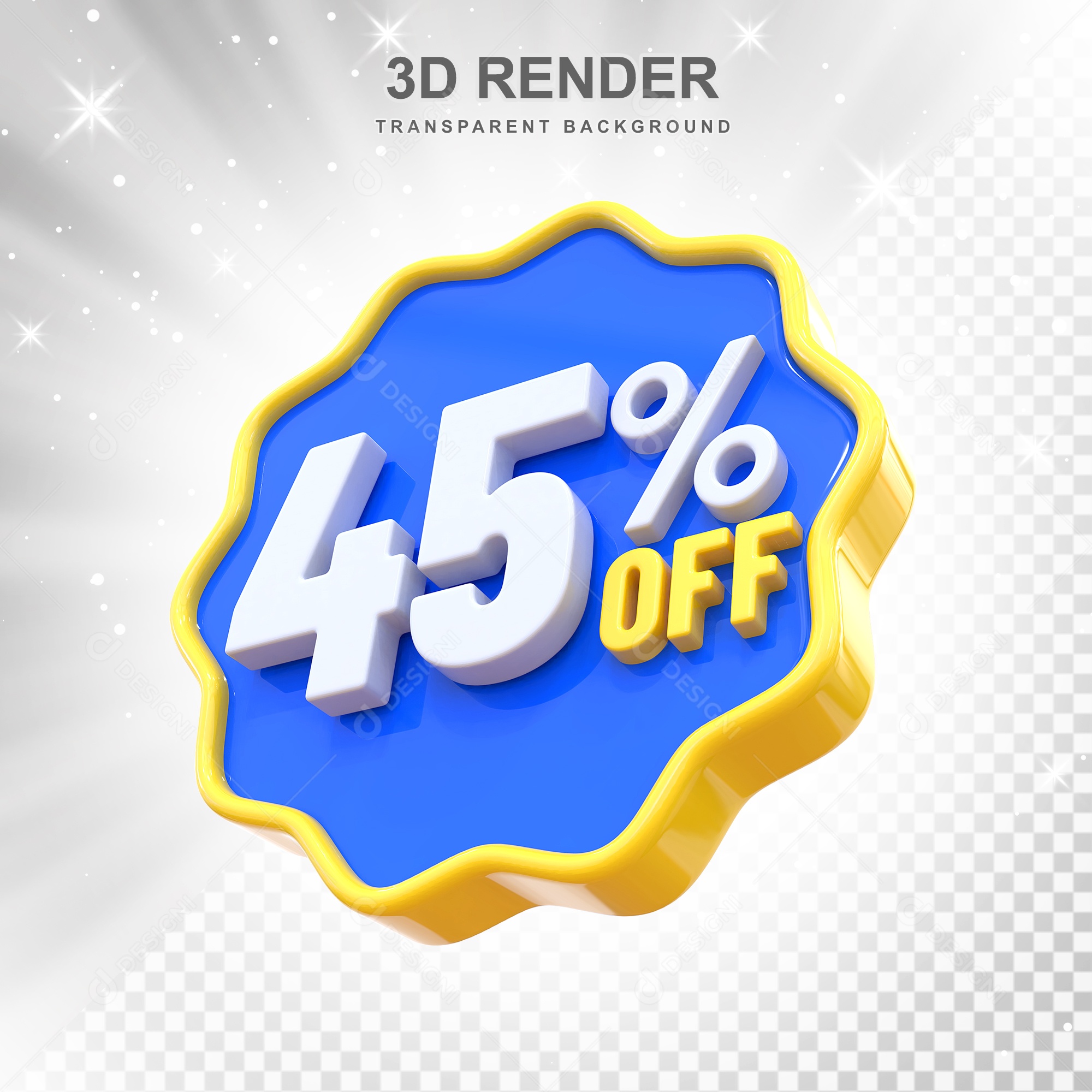 Número 45% Elemento 3D Amarelo Azul E Branco para Composição PSD