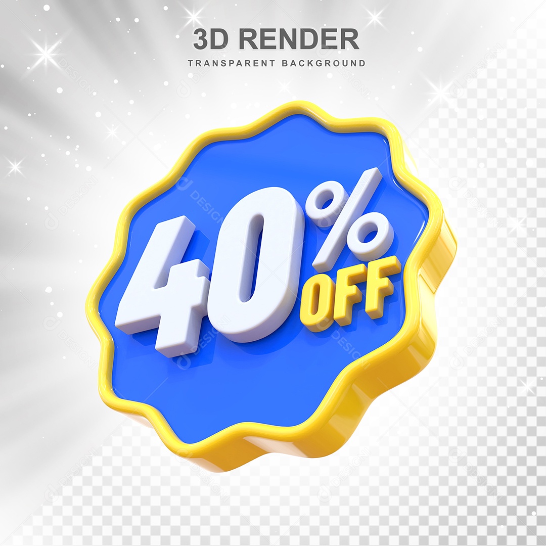 Número 40% Elemento 3D Amarelo Azul E Branco para Composição PSD