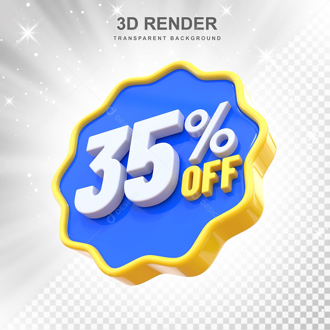 Número 35% Elemento 3D Amarelo Azul E Branco para Composição PSD