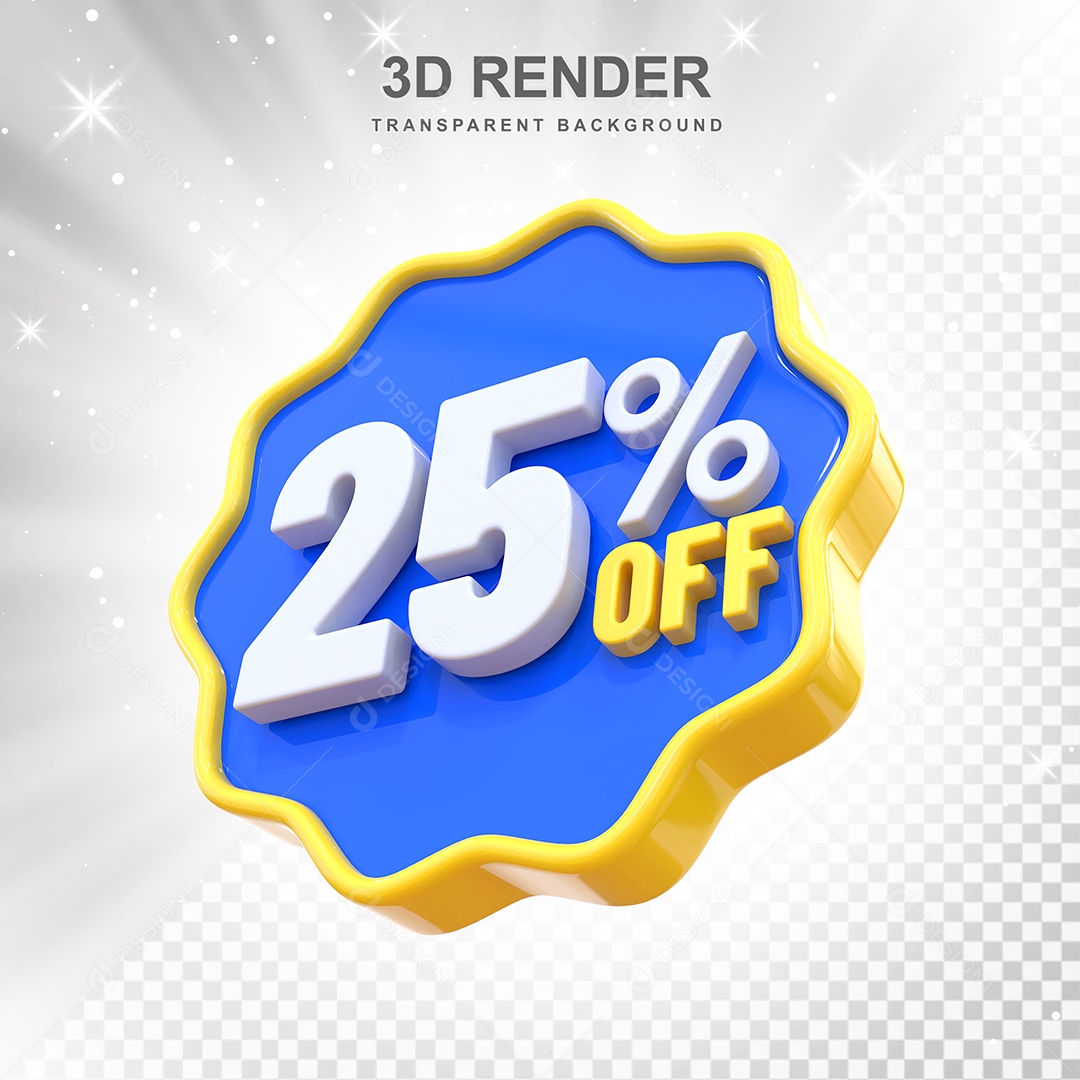 Número 25% Elemento 3D Amarelo Azul E Branco para Composição PSD