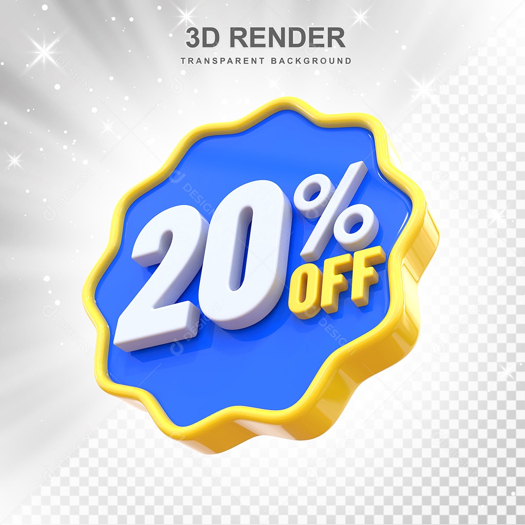 Número 20% Elemento 3D Amarelo Azul E Branco para Composição PSD