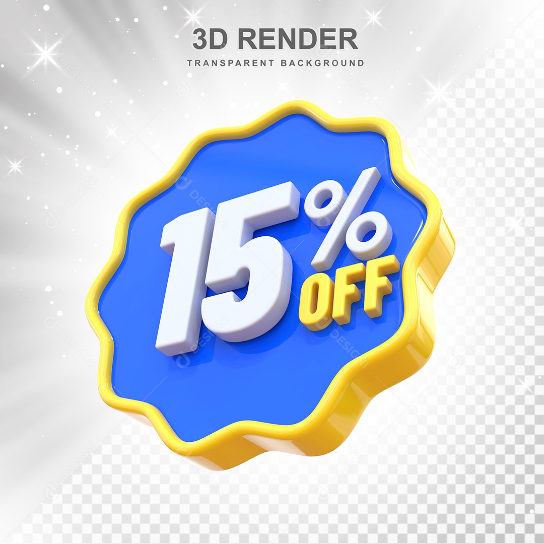 Número 15% Elemento 3D Amarelo Azul E Branco para Composição PSD