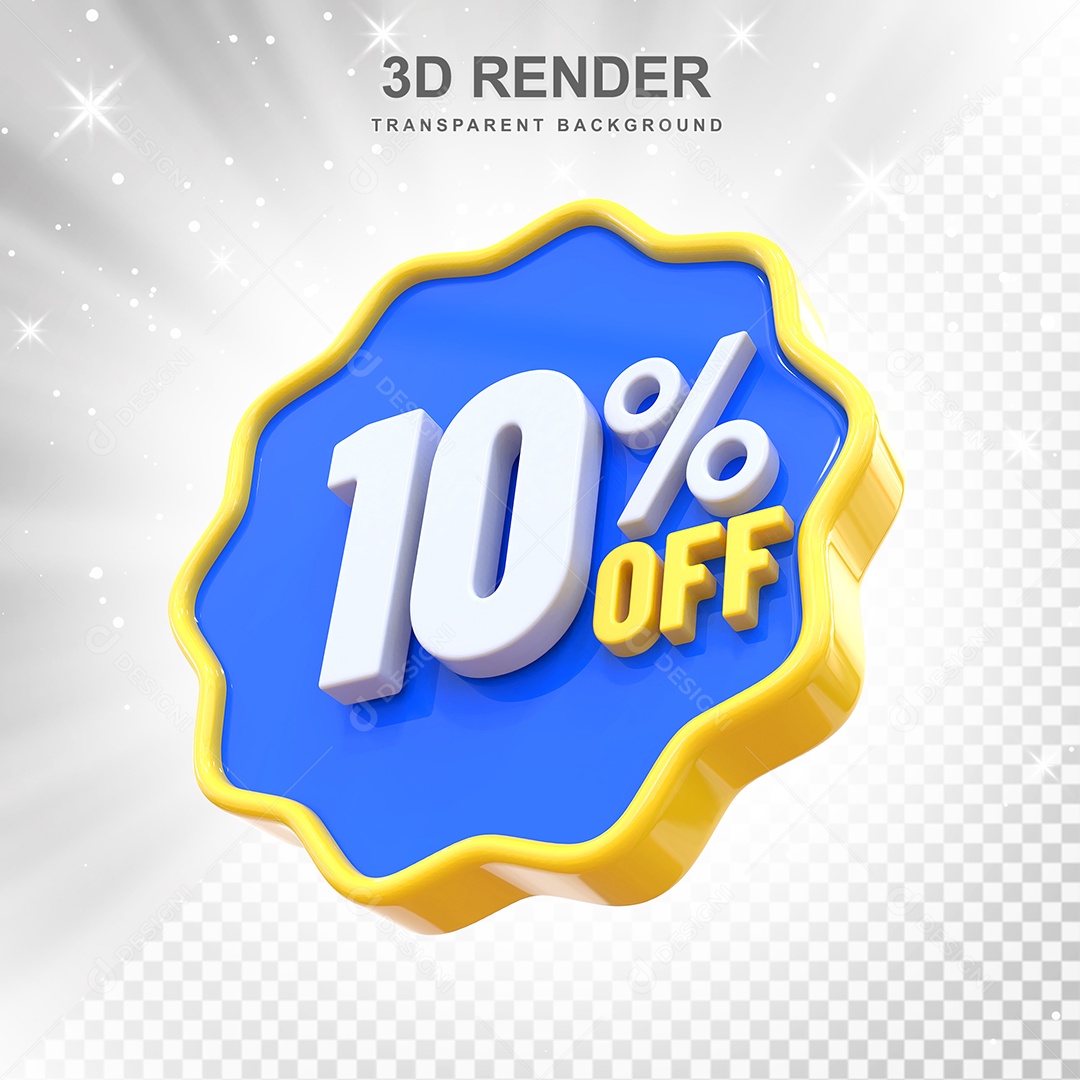 Número 10% Elemento 3D Amarelo Azul E Branco para Composição PSD