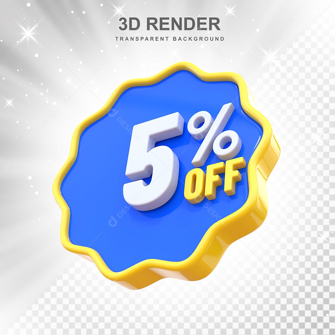 Número 5% Elemento 3D Amarelo Azul E Branco para Composição PSD