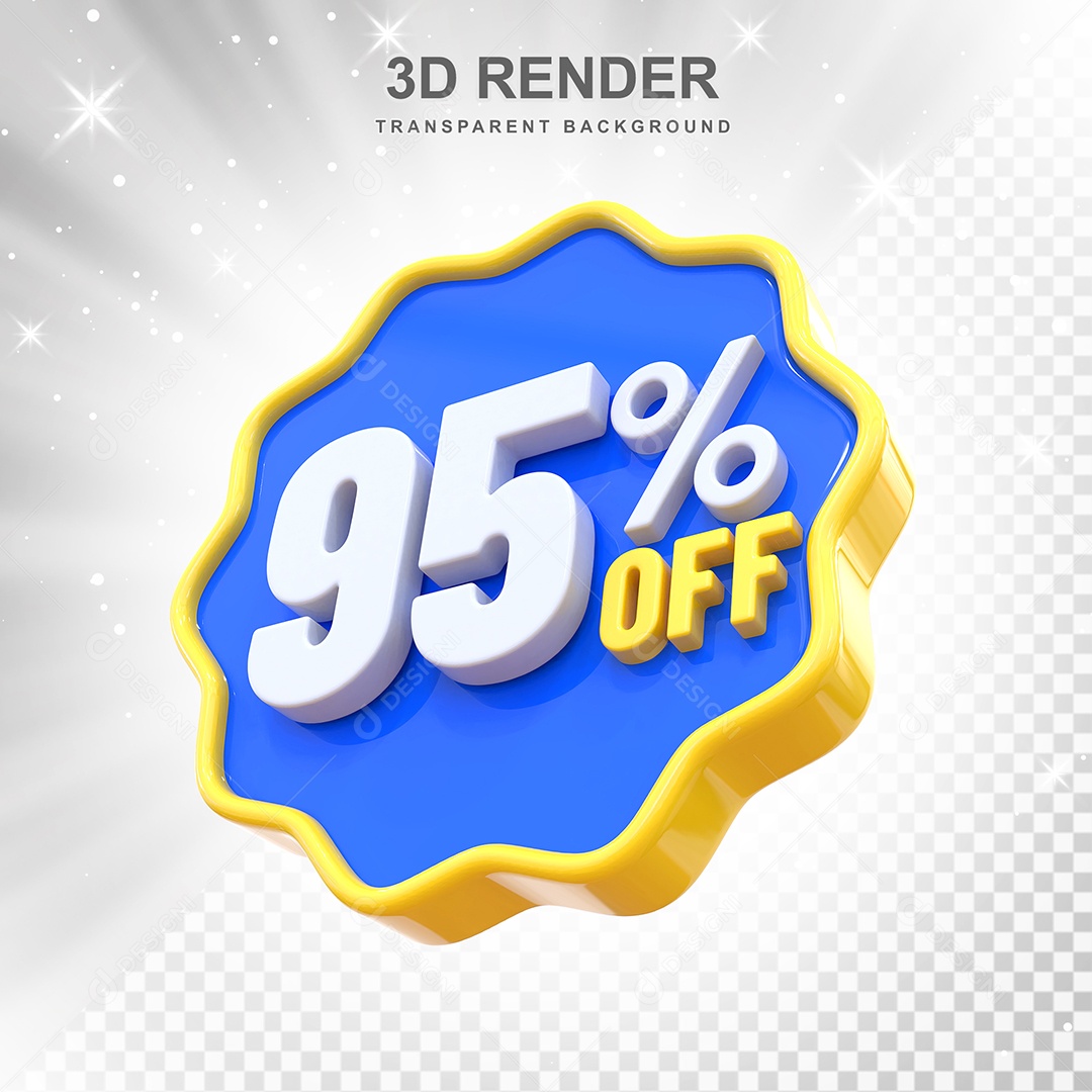 Número 95% Elemento 3D Amarelo Azul E Branco para Composição PSD