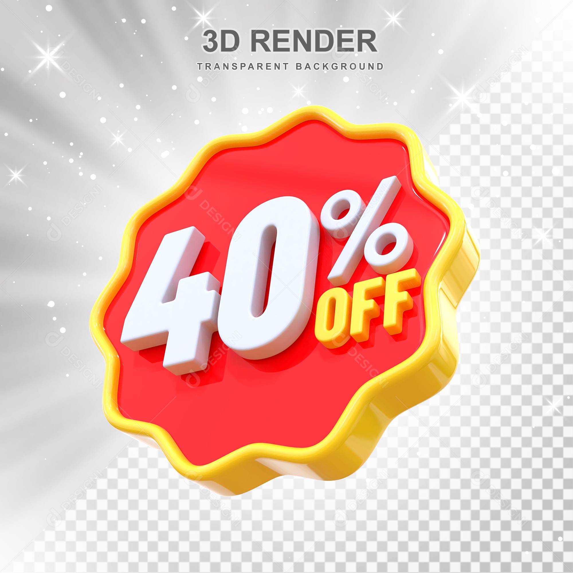 Número 40% Elemento 3D Amarelo E Vermelho para Composição PSD