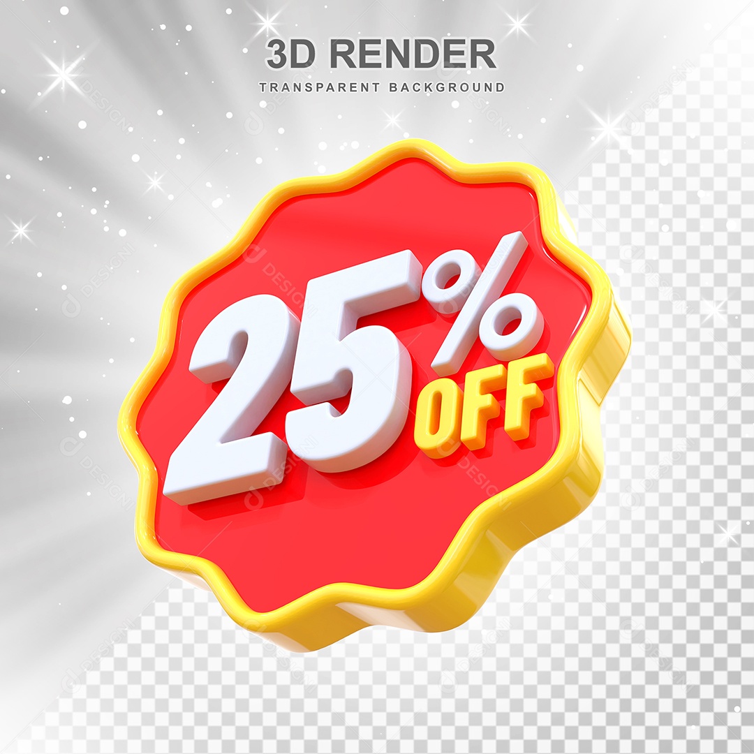 Número 25% Elemento 3D Amarelo E Vermelho para Composição PSD