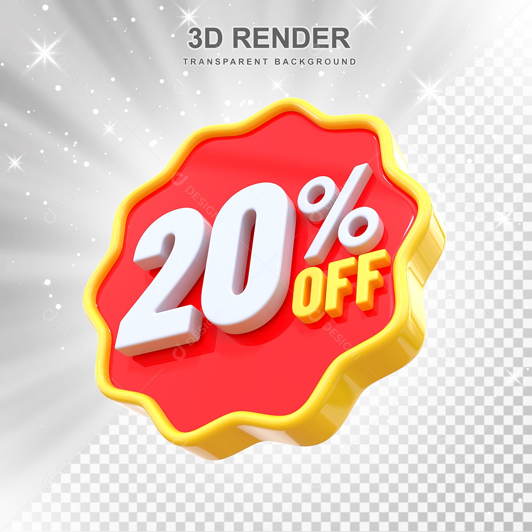 Número 20% Elemento 3D Amarelo E Vermelho para Composição PSD