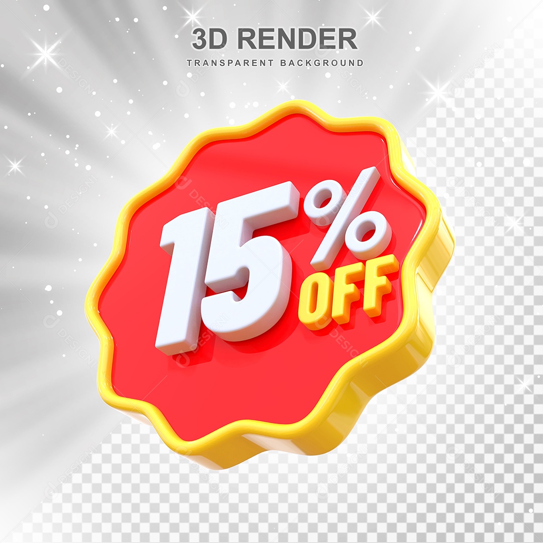 Número 15% Elemento 3D Amarelo E Vermelho para Composição PSD
