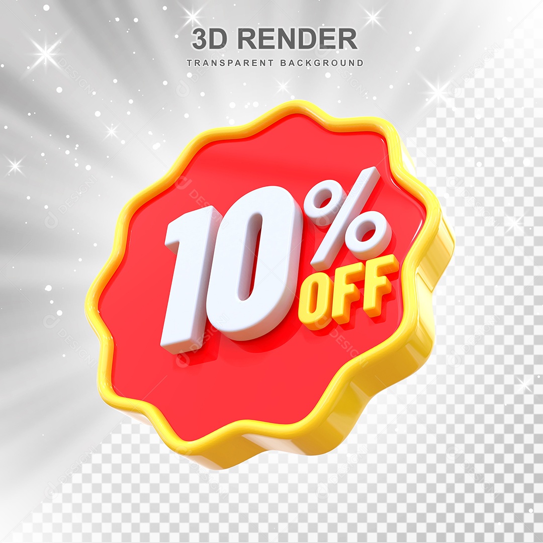 Número 10% Elemento 3D Amarelo E Vermelho para Composição PSD