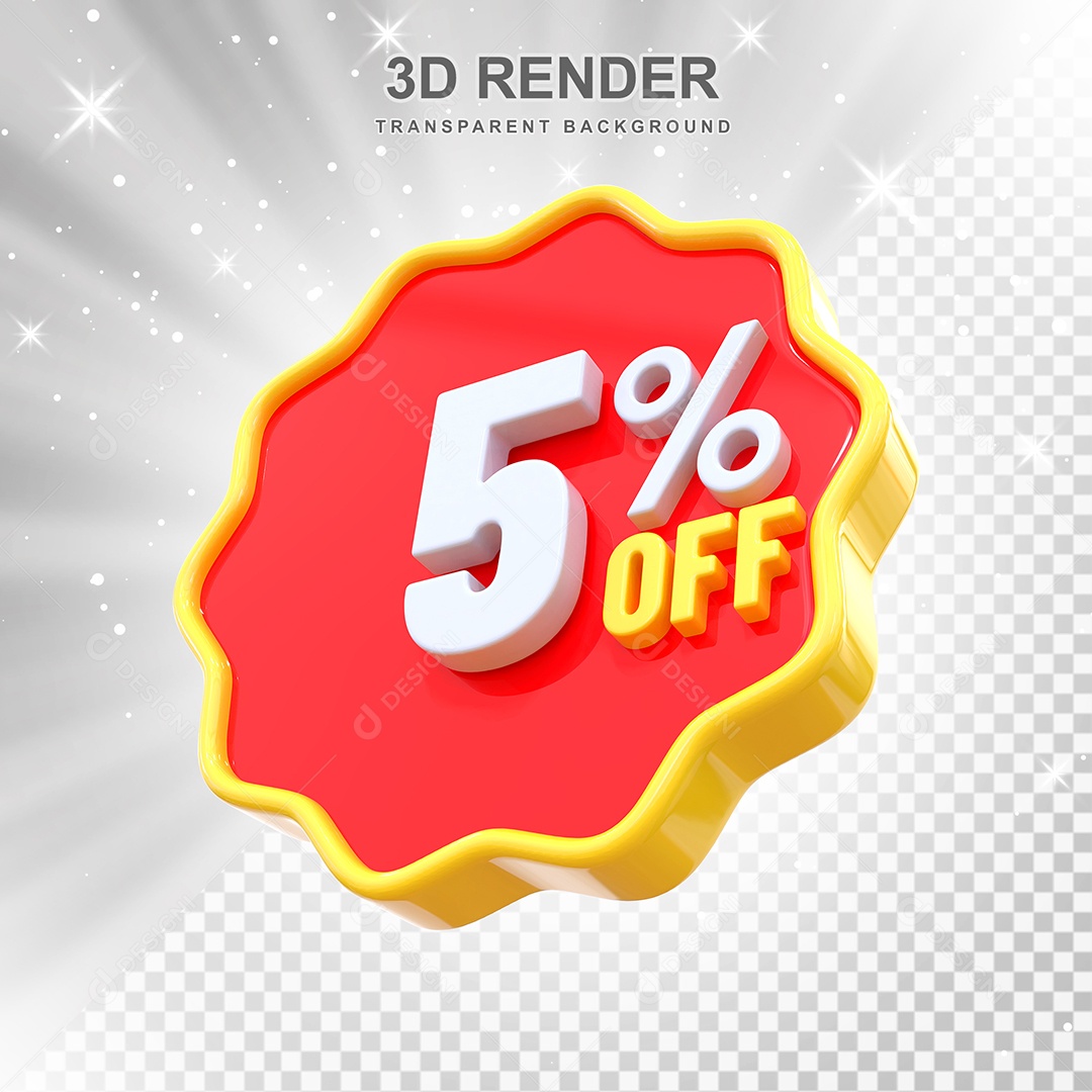 Número 5% Elemento 3D Amarelo E Vermelho para Composição PSD