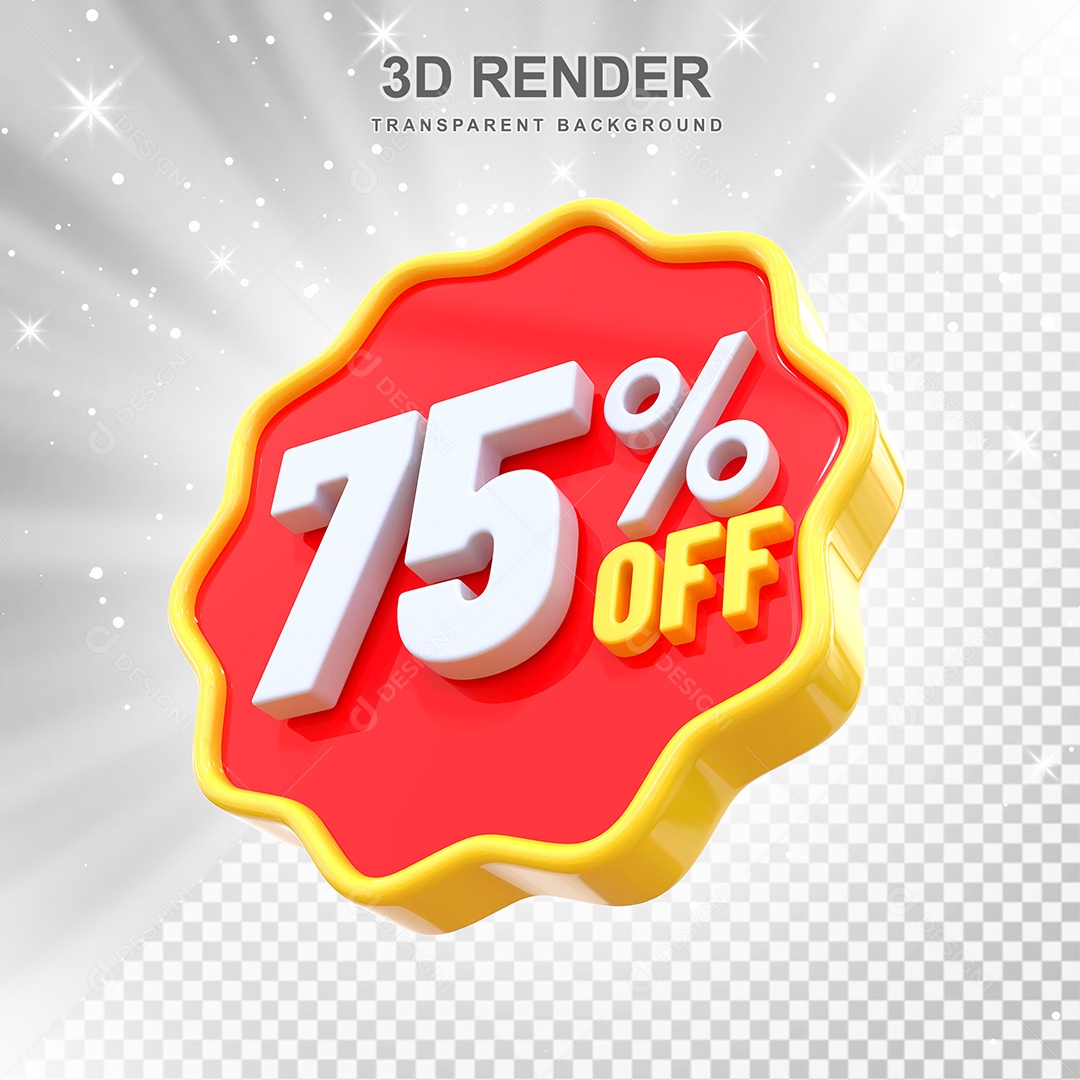 Número 75% Elemento 3D Amarelo E Vermelho para Composição PSD
