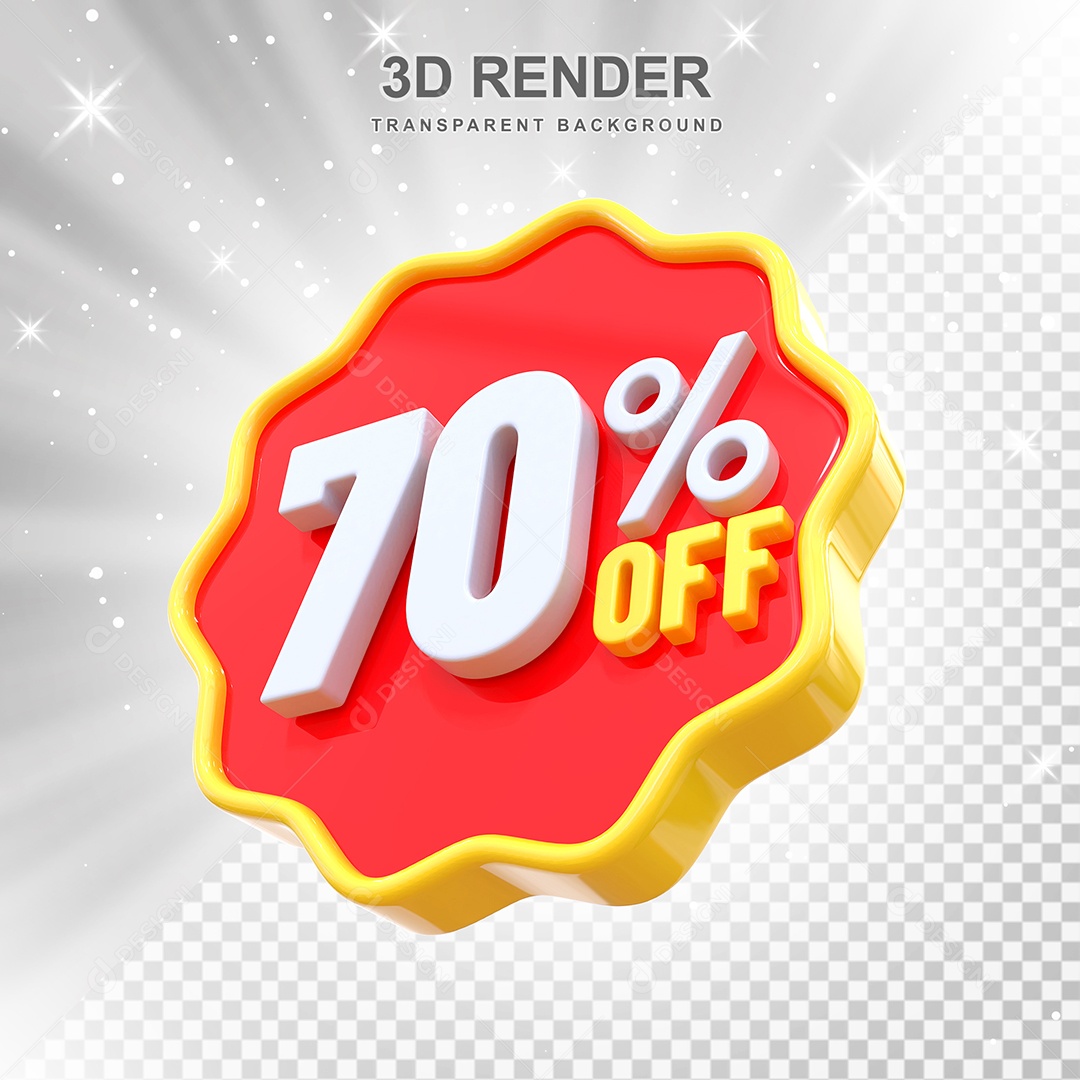 Número 70% Elemento 3D Amarelo E Vermelho para Composição PSD