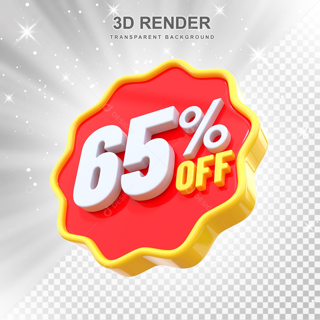 Número 65% Elemento 3D Amarelo E Vermelho para Composição PSD