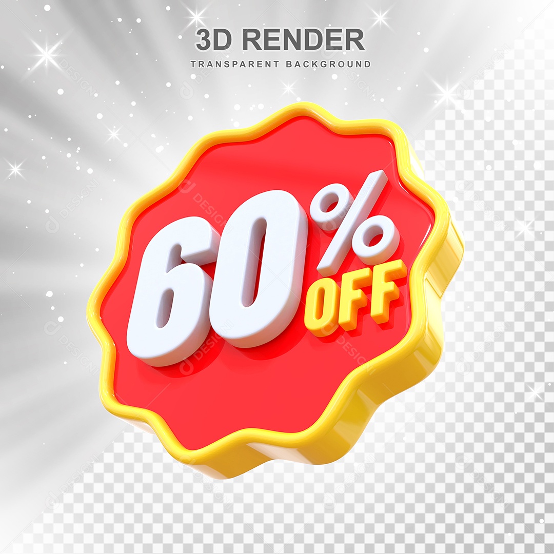 Número 60% Elemento 3D Amarelo E Vermelho para Composição PSD