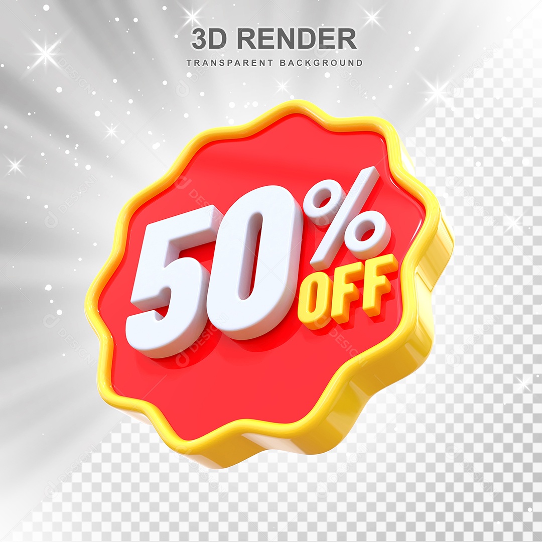 Número 50% Elemento 3D Amarelo E Vermelho para Composição PSD