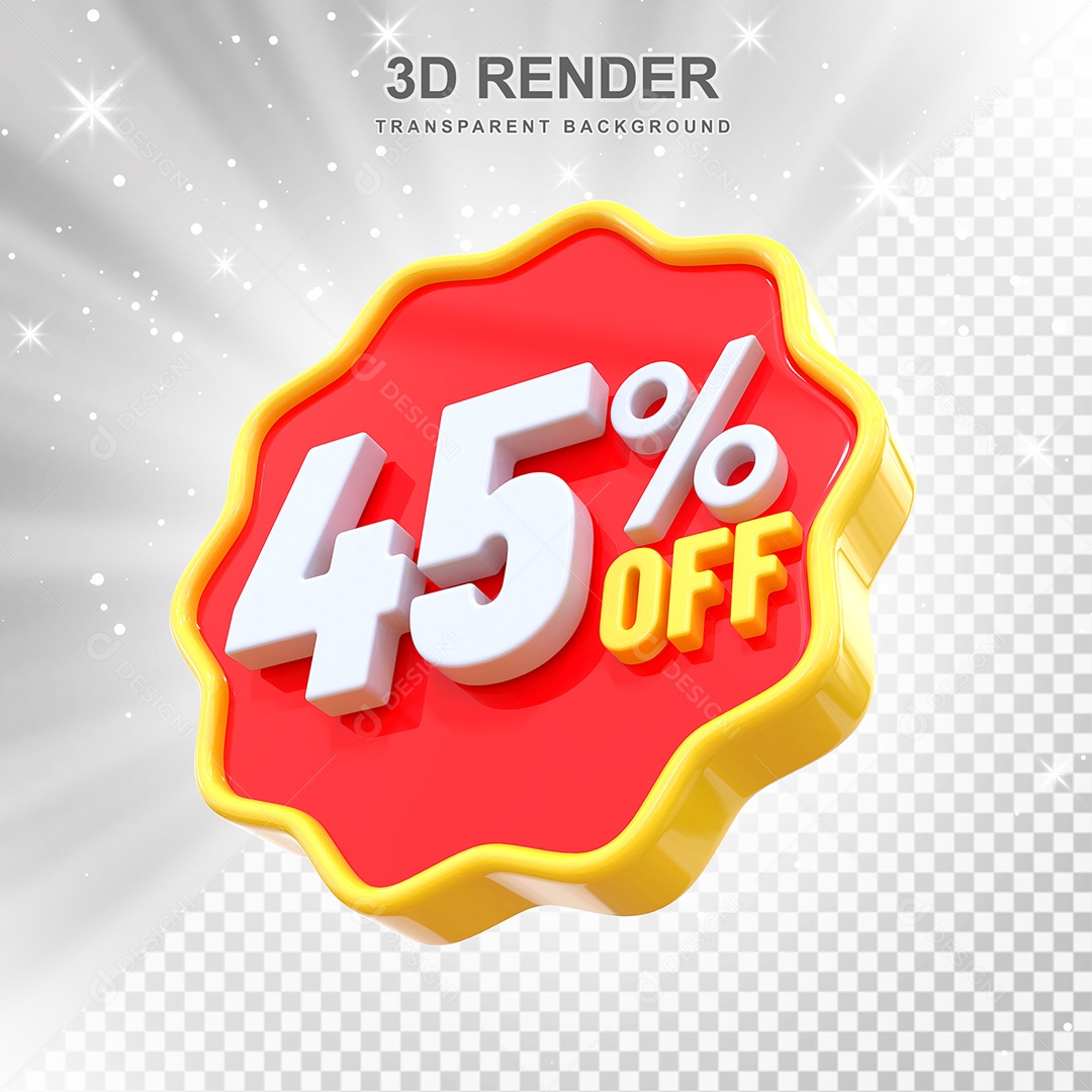 Número 45% Elemento 3D Amarelo E Vermelho para Composição PSD