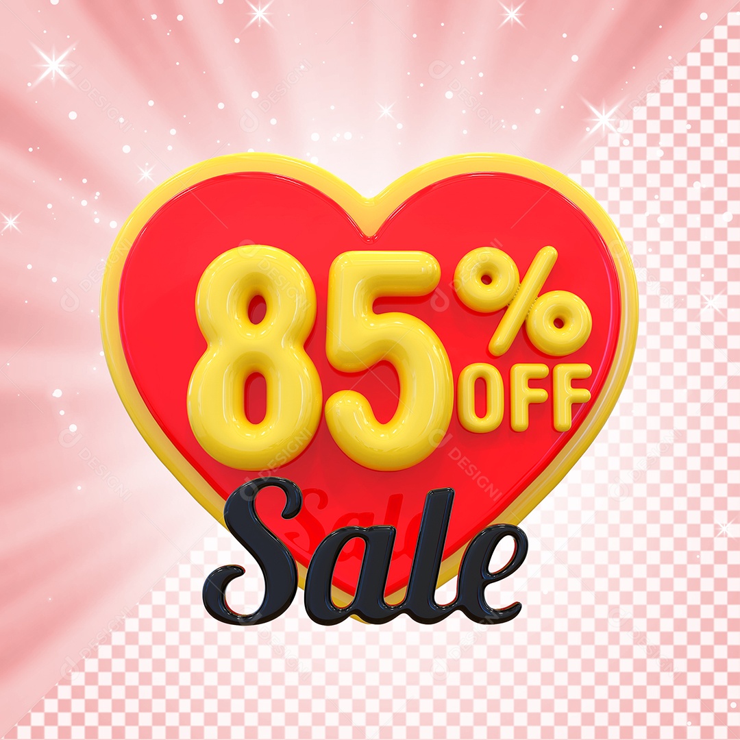Número 85% Elemento 3D Amarelo E Vermelho para Composição PSD