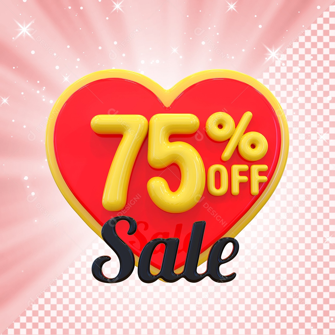 Número 75% Elemento 3D Amarelo E Vermelho para Composição PSD