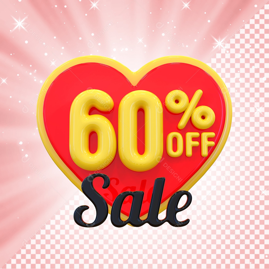 Número 60% Elemento 3D Amarelo E Vermelho para Composição PSD