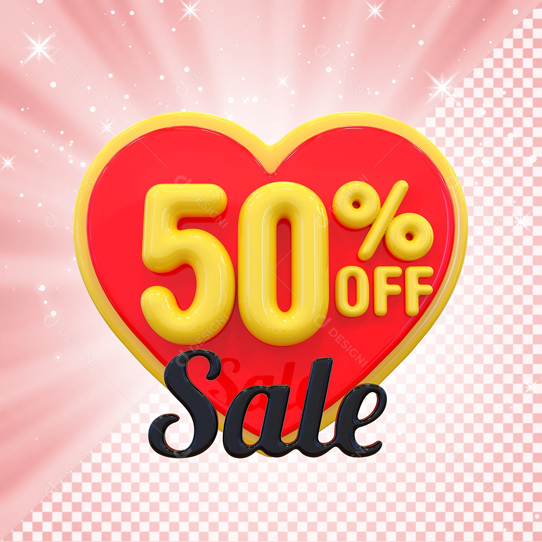 Número 50% Elemento 3D Amarelo E Vermelho para Composição PSD