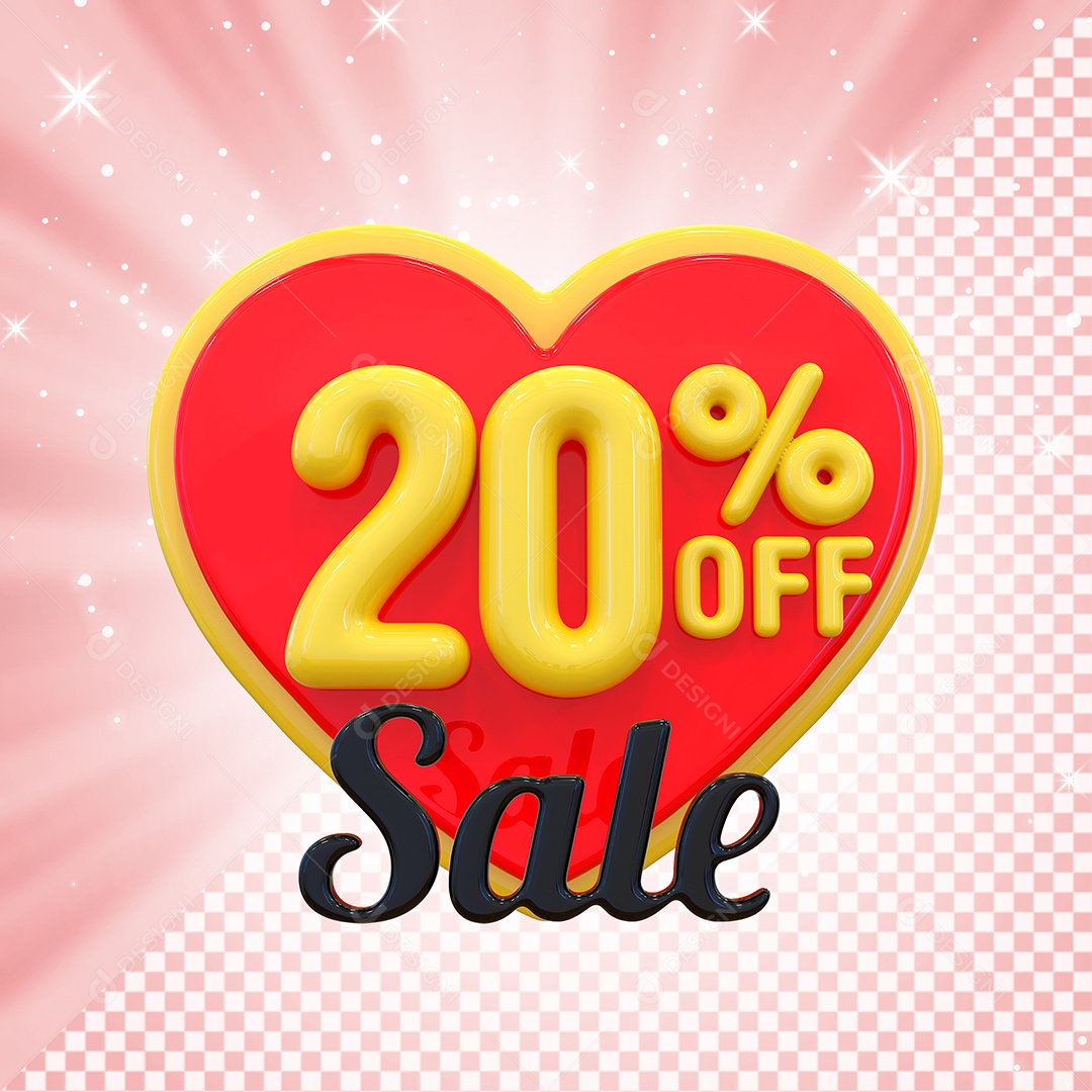 Número 20% Elemento 3D Amarelo E Vermelho para Composição PSD