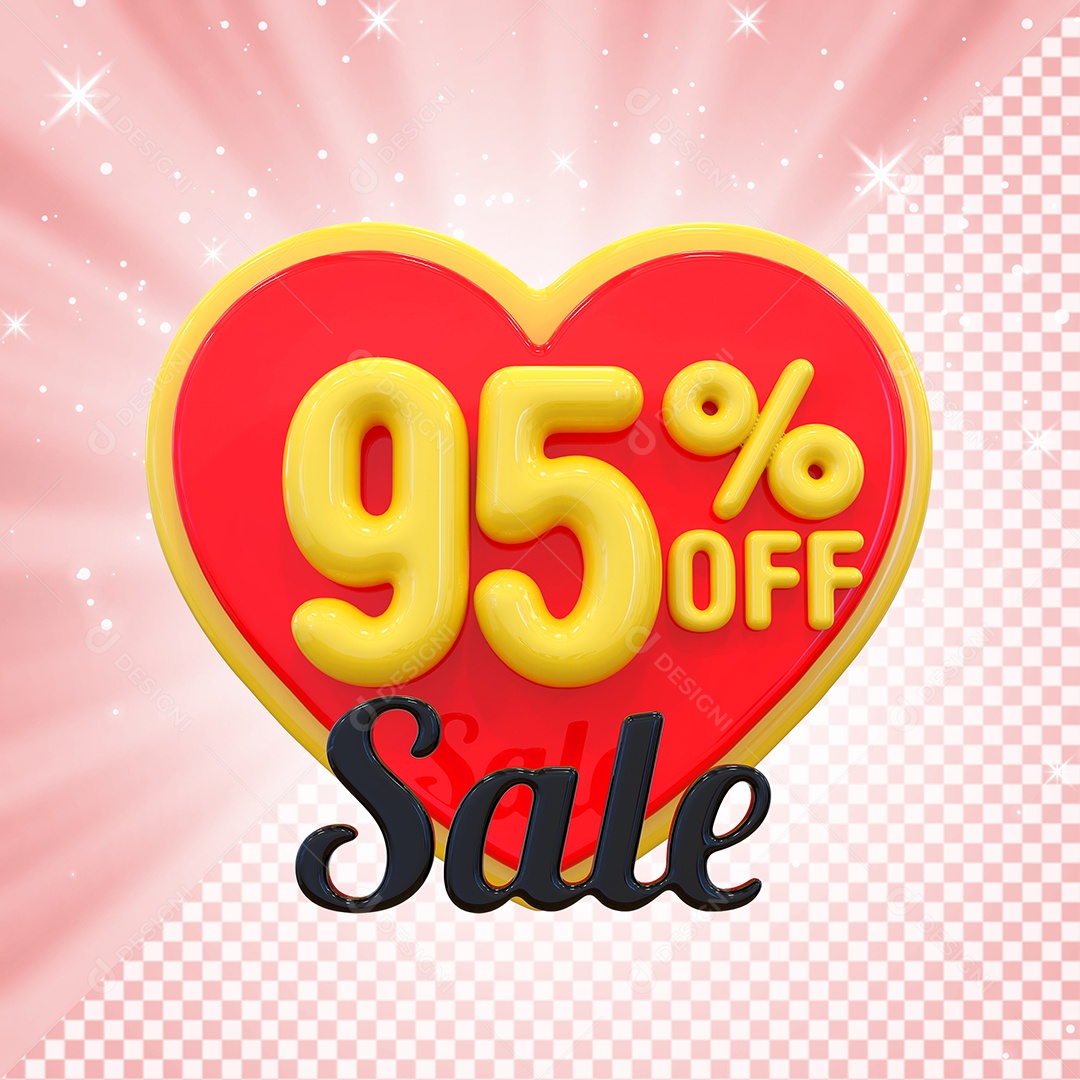 Número 95% Elemento 3D Amarelo E Vermelho para Composição PSD