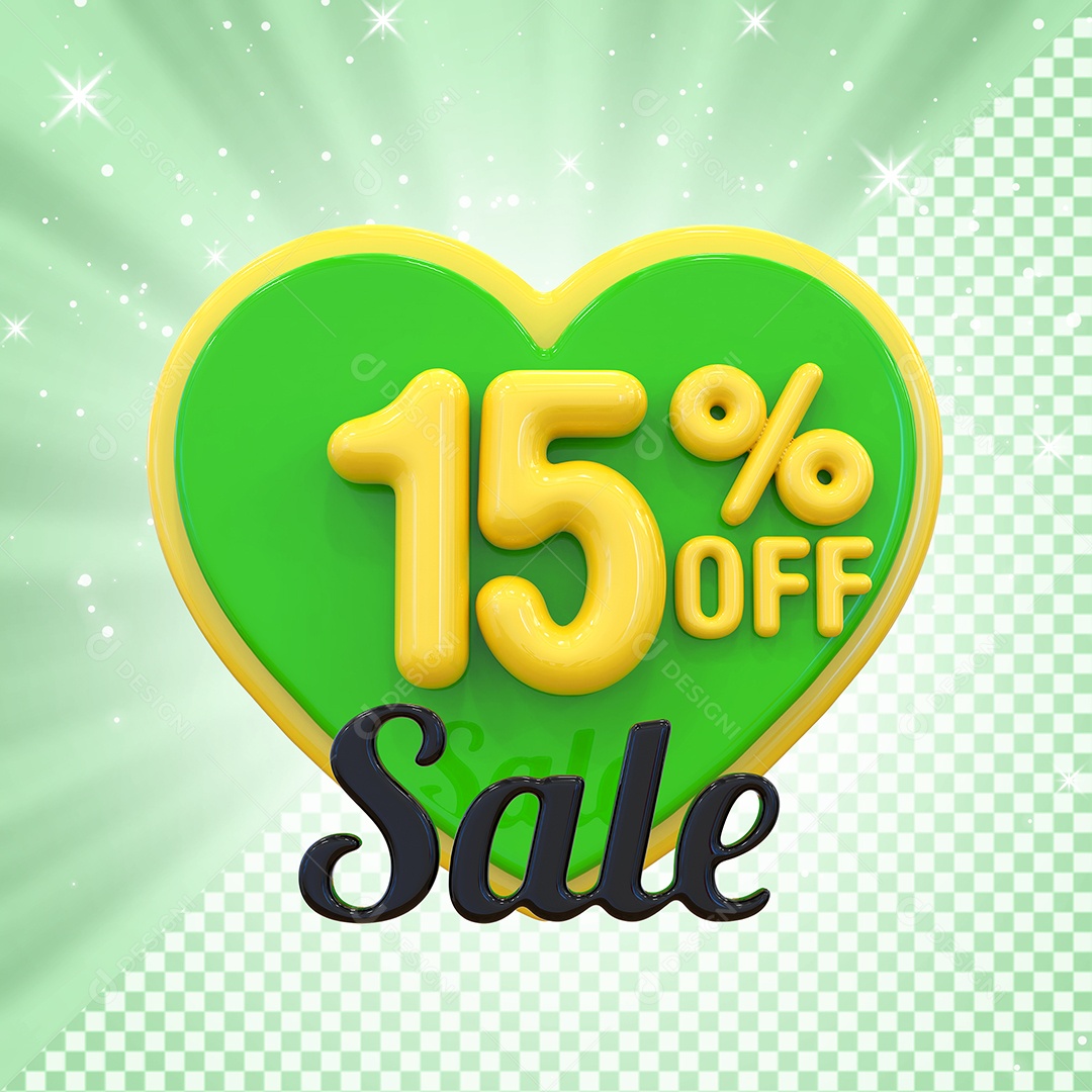 Número 15% Elemento 3D Amarelo E Verde para Composição PSD