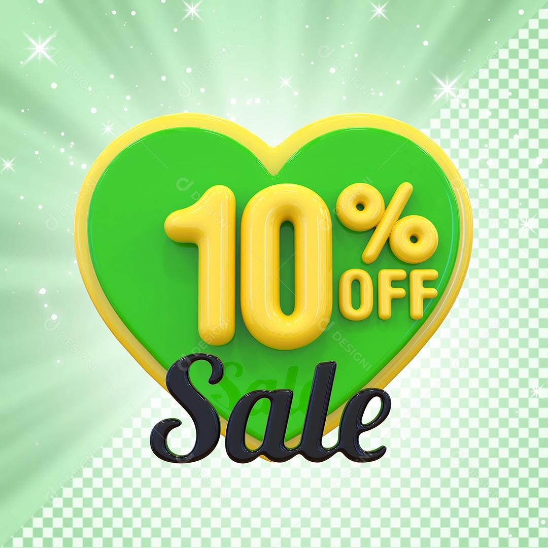 Número 10% Elemento 3D Amarelo E Verde para Composição PSD