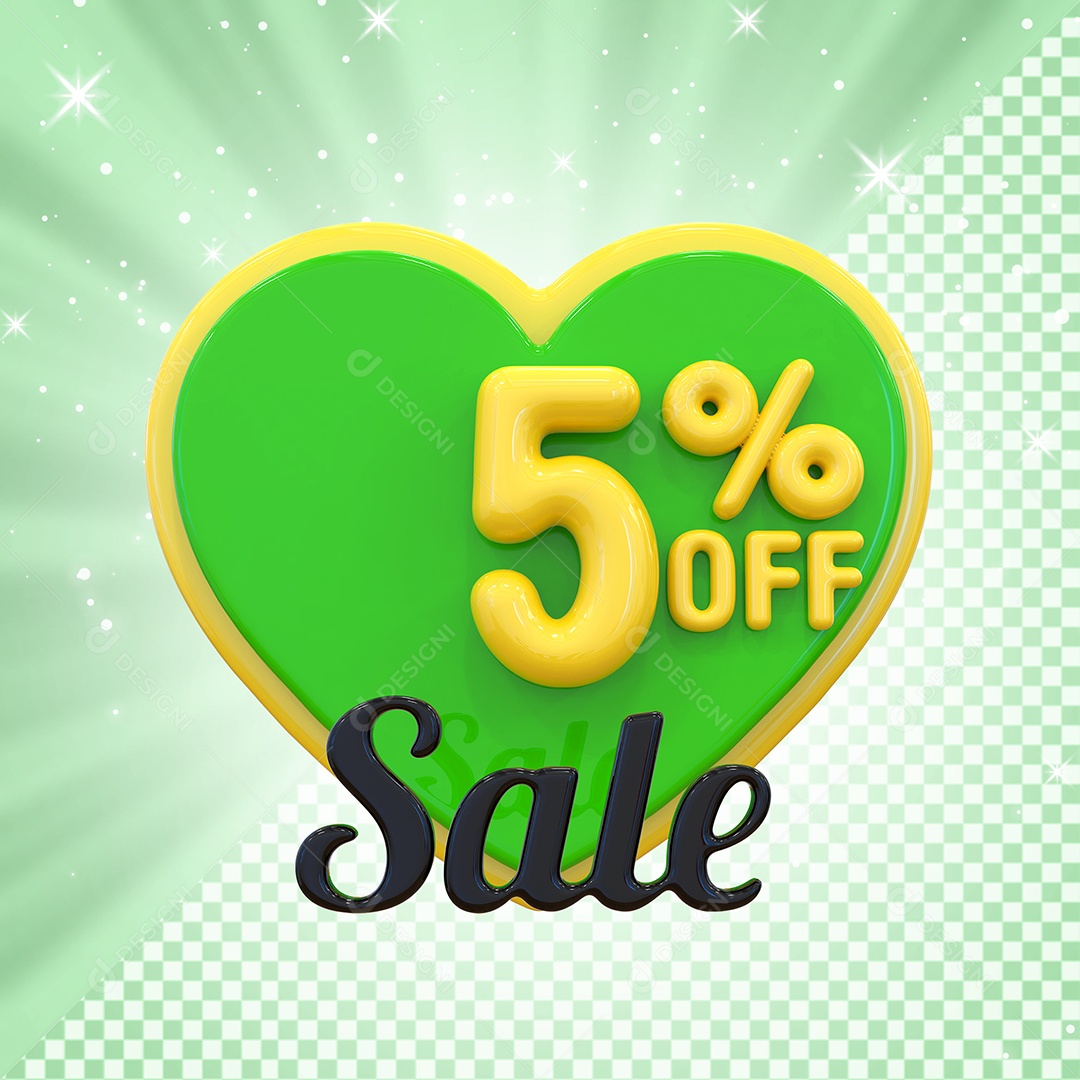 Número 5% Elemento 3D Amarelo E Verde para Composição PSD