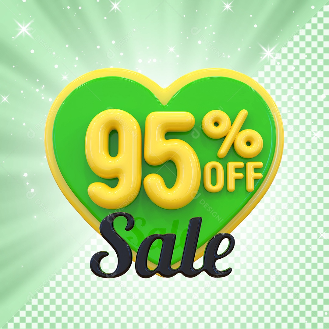Número 95% Elemento 3D Amarelo E Verde para Composição PSD