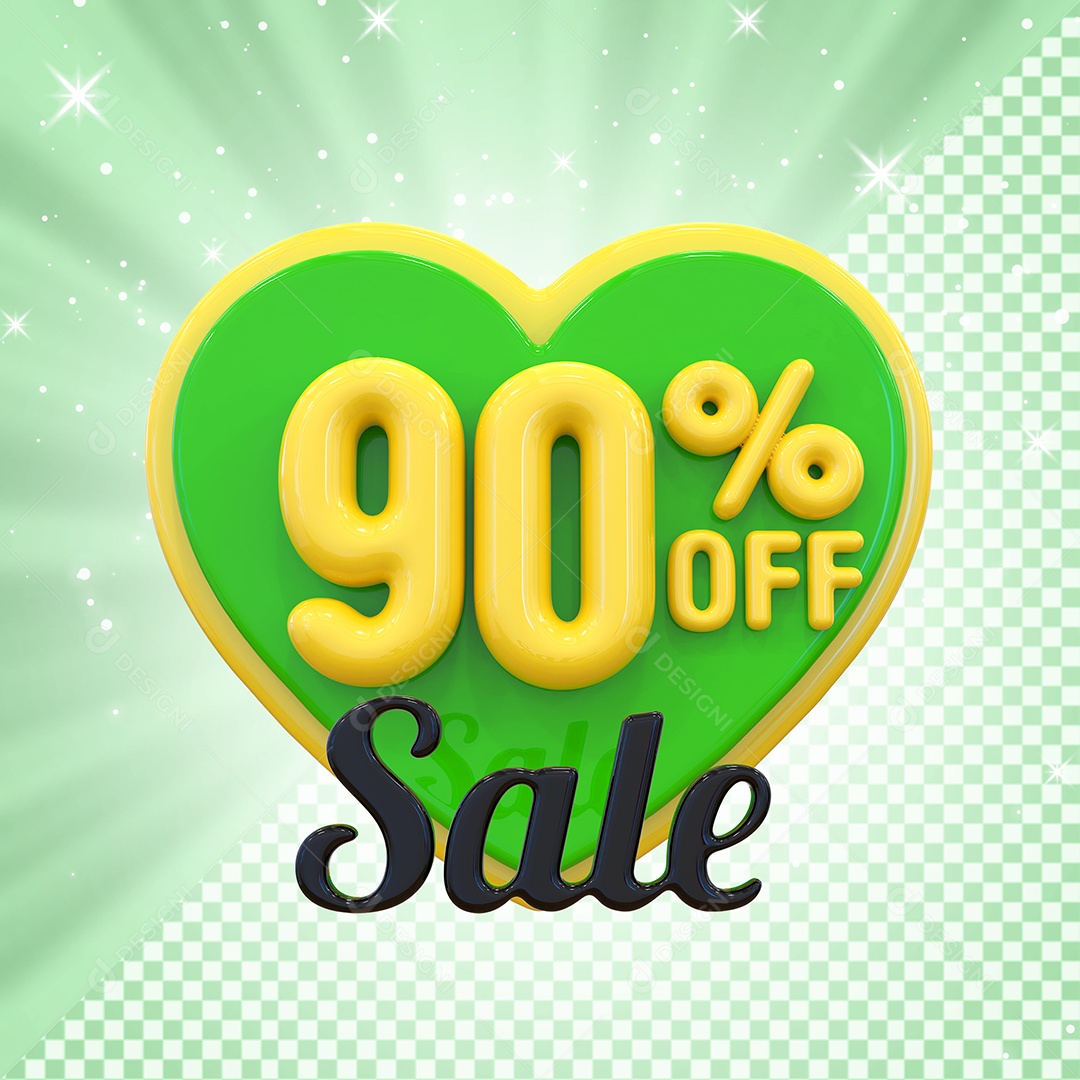 Número 90% Elemento 3D Amarelo E Verde para Composição PSD