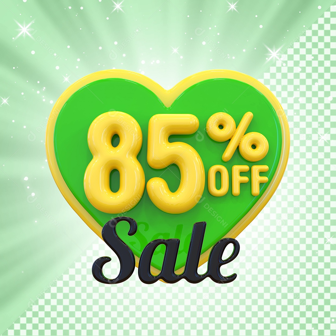 Número 85% Elemento 3D Amarelo E Verde para Composição PSD