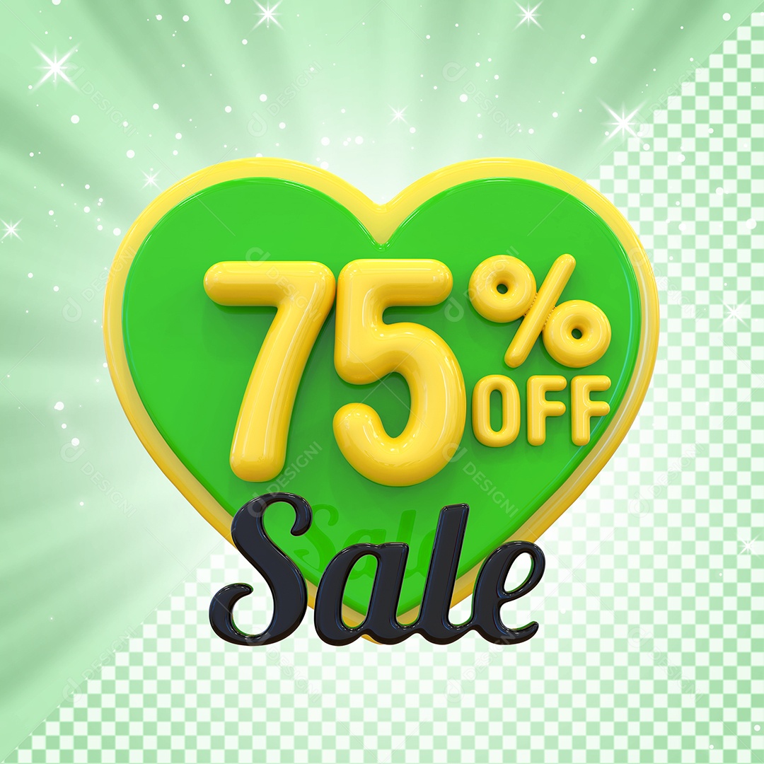 Número 75% Elemento 3D Amarelo E Verde para Composição PSD