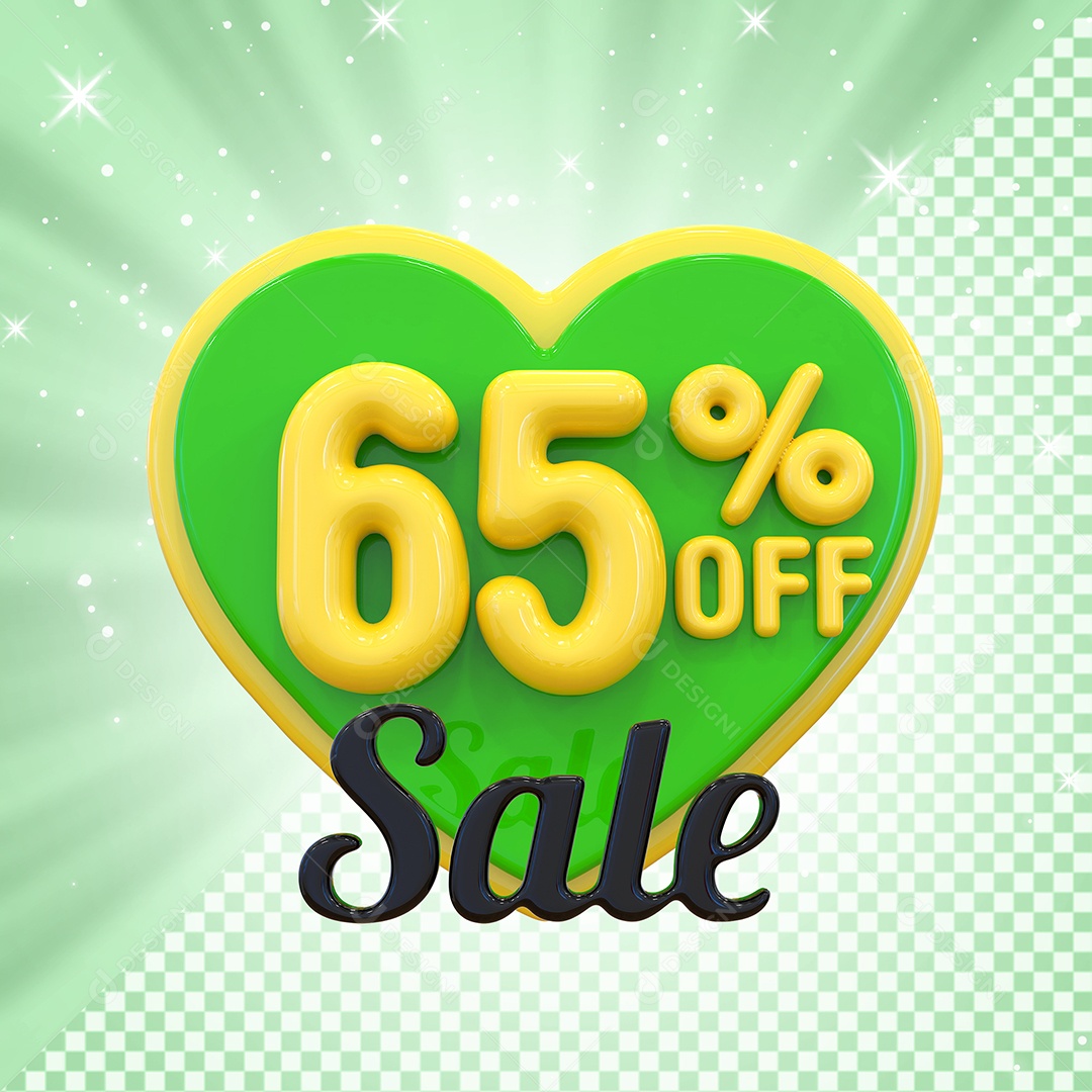 Número 65% Elemento 3D Amarelo E Verde para Composição PSD