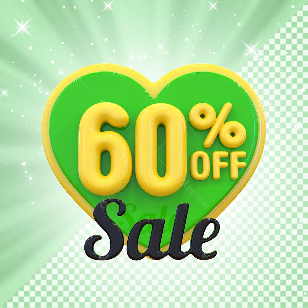 Número 60% Elemento 3D Amarelo E Verde para Composição PSD